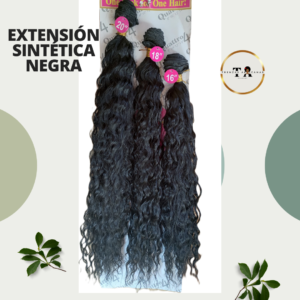 Extensiones Negras de Cabello Ondulado, Fibra Semi Sintética – 3 Piezas