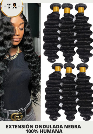 Extensión Negra de Cabello Ondulado, 100% Humano- 22 pulgadas– 1 Pieza