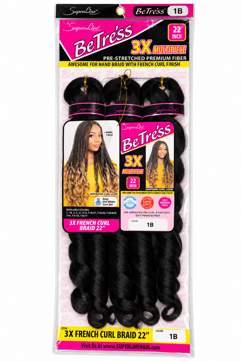 BeTress French Curl 3X – Extensiones para Trenzas 22” | Negro Natural 1B