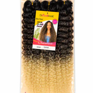 Extensiones crochet DSOARHAIR Charmosa rizadas, degradado negro a rubio claro T2/613, paquete de 3 piezas