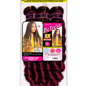 BeTress French Curl 3X – Extensiones para Trenzas 22” | Negro Borgoña 1/BUG