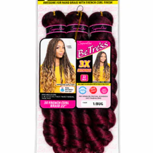 BeTress French Curl 3X – Extensiones para Trenzas 22” | Negro Borgoña 1/BUG