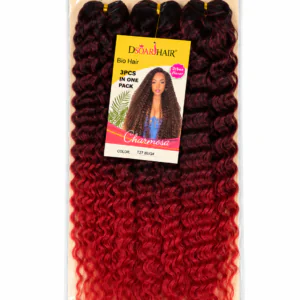 Extensiones crochet DSOARHAIR Charmosa rizadas en degradado negro a rojo borgoña, paquete de 3 piezas